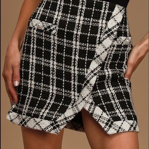 Lulus tweed mini skirt black white houndstooth